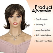 QUEENTAS Mullet Wig Short Brown Wigs for Women Synthetic Brown Wig with Bangs Mix Blonde Highlights