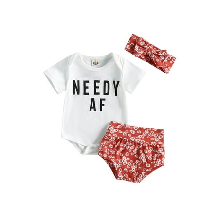 

jaweiwi Baby Toddler Girls 3Pcs Summer Outfits 0 3M 6M 12M 18M Short Sleeve Romper + Flower Shorts + Headband Clothes Set