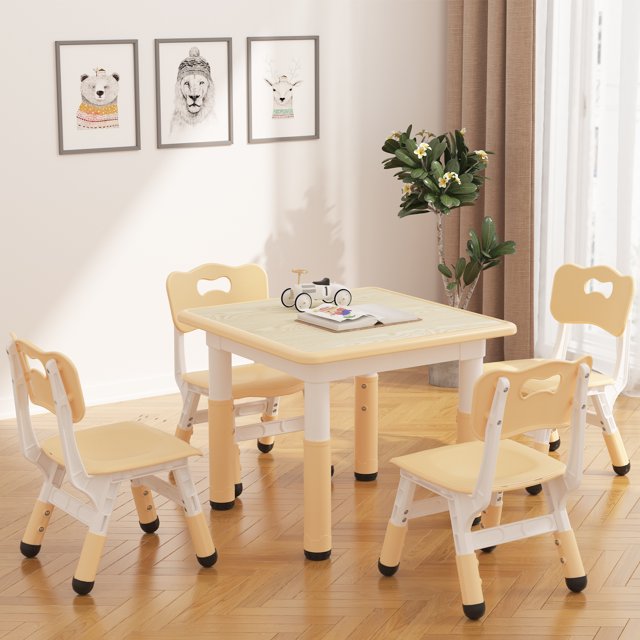 Height Adjustable Kids Table and Chairs Set – Versatile Toddler Table with Graffiti Desktop, 2 or 4 Non-Slip Chairs, Storage, Perfect for Reading, Drawing, Playing, Eating, Children's Room or Playroom