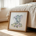 thumbnail image 6 of Elephant, Safari Animals, Jungle Animals, Purple Flowers, Gender Neutral Nursery - Illustration Watercolor Animal Floral Whimsical Oak Framed Wall Art Print 8 x 8 inches, 6 of 8
