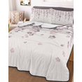 thumbnail image 3 of Quilts Twin Size Bedding Set, Spring Floral Lightweight Quilted Comforter, Pink Gray Cherry Blossom Flowers Beige Soft Reversible Bedspread Coverlet with Pillow Covers for All Season, 68" x 86", 3 of 7