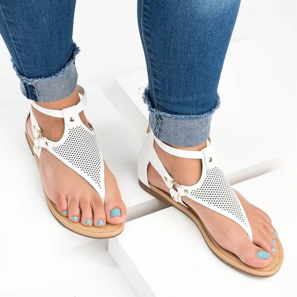 Zapatos con clip de verano para mujer Sandalias cómodas con cremallera Pisos Sandalias de playa informales Wmkox8yii shjk2232