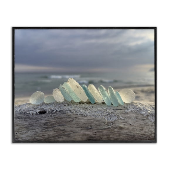 Stupell Industries Sea Glass On Driftwood Black Framed Giclee Art, design by LMarie Allen
