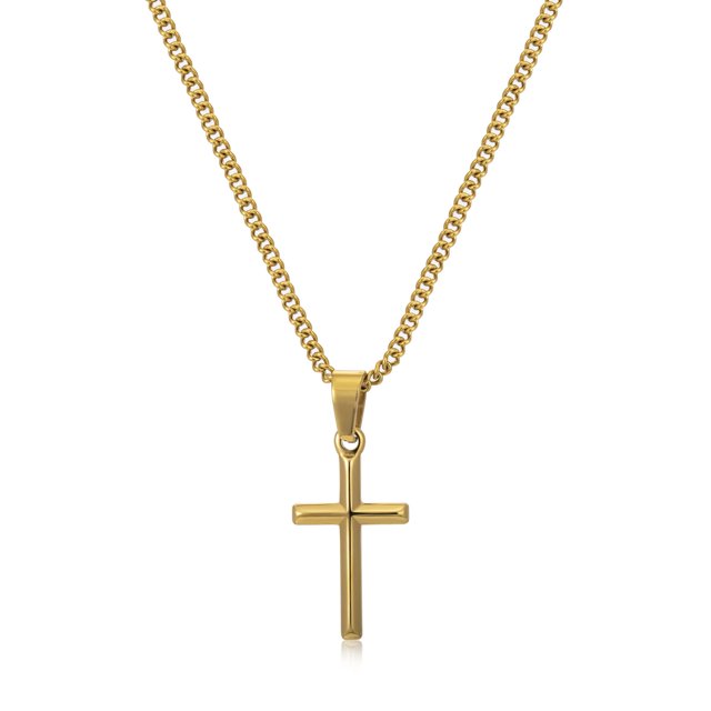 Joyería de hip-hop de comercio exterior, colgante cruzado corto simple, suministro de comercio electrónico transfronterizo con cadena de acero inoxidable (oro) JFHHH pequeña