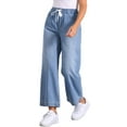 thumbnail image 4 of Jeans de pierna ancha para mujer INSPIRE CHIC con cordón, cintura elástica, pantalones de mezclilla casuales con bolsillos, azul claro 2XL, 4 of 5