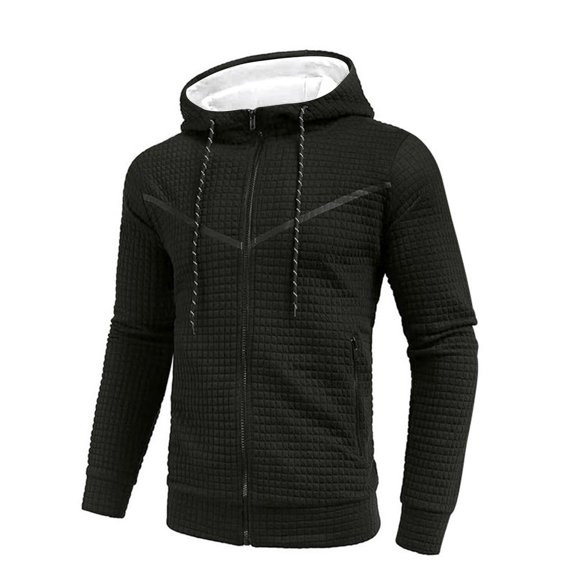ZVNAΖH Men's Full Zip Hoodies Waffle Knit Hooded Sweatshirt with Zipper Pocket Athletic Jackets Fall Winter Outfits