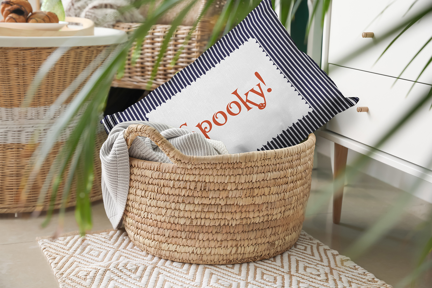 20" x 14" Simply Daisy Halloween Spooky Ticking Polyester Accent Pillow, Navy Qty 1