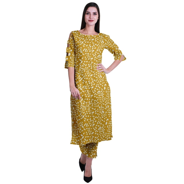 Moomaya Ensemble 2 Pcs pour Femmes en Coton Imprimé Kurta et Pantalon Robe Indienne Ensemble Ethnique