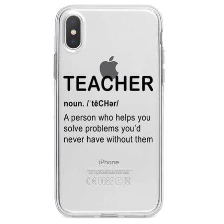 DistinctInk Clear Shockproof Hybrid Case for iPhone X / XS (5.8" Screen) - TPU Bumper Acrylic Back Tempered Glass Screen Protector - Teacher Definition Solves Problems