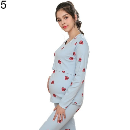

Realyc Cartoon Animal Maternity Nursing Pajama Set Long Sleeve Breastfeeding Top Pants