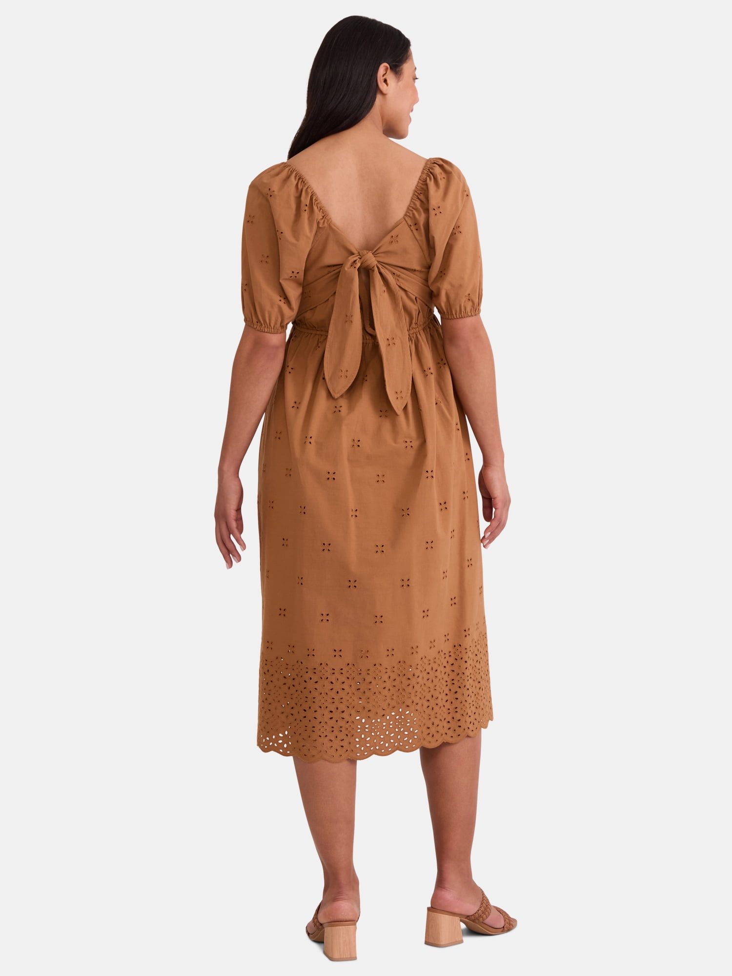 Time and Tru Women's and Women's Plus Eyelet Midi Dress, Sizes XS-4X