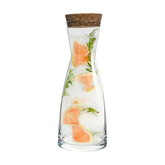 Bormioli Rocco Ypsilon Carafe with Cork Top - 18.5 oz Star Glass Water Pitcher & Juice Carafe with Modern Design Wide Mouth for Ice - Stylish Drinkware for Kitchen or Entertaining, Made in Italy