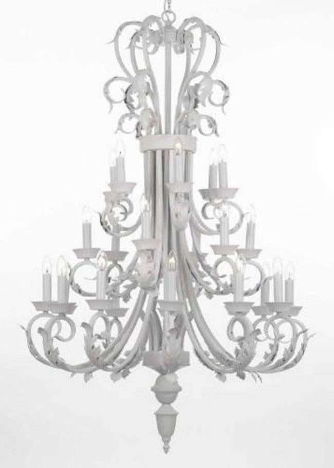 Harrison Lane J2 1118 24 Light 30 Wide Wrought Iron Chandelier White Com Wide Wrought Iron Chandelier White, Harrison Lane Wrought Iron And Crystal White Chandelier