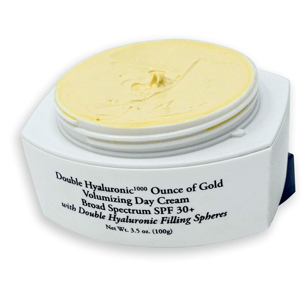 Club de firma A 3.5 oz. Crema de día voluminizadora Double Hyaluronic 1000 'Ounce of Gold' de amplio espectro SPF 30+ con esferas de relleno dobles de hialurónico