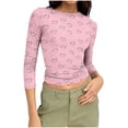 thumbnail image 2 of Ounisa Shirts for Women 3/4 Sleeve Plus Size Tops Loose Crew Neck T Shirts Casual Short Tight Elastic Summer Printed Tops, 2 of 7
