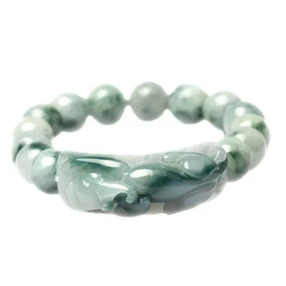 K-KED Natural Grade A Jade Jadeite Lucky Pixiu Curved 10Mm Beaded Id Bracelet-default