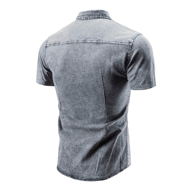 Lroveb Mens Denim Shirts Short Sleeve Casual Slim Fit Button