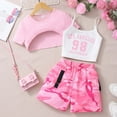 thumbnail image 5 of CAIVO Kids Girls Summer Outfit Sets Fashion Letter Print O-Neck Sleeveless Tops With Shorts Two Piece Cute Casual Playwear Leisure Clothing Sets, 5 of 9