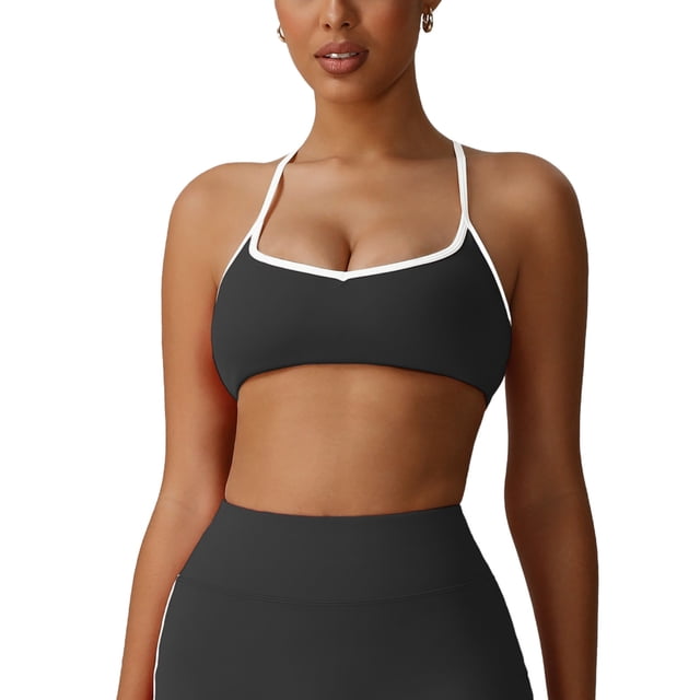 Fsgntruao Everyday Bra for Women V-Neck Contrast Solid Color Padded Sports Bra