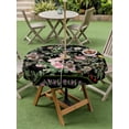 thumbnail image 4 of Outdoor Tablecloths with Umbrella Hole & Zipper, Black Spring Floral Round Tablecloth 54 Inch, Elegant Pastoral Flowers Birds Watercolor Waterproof Table Cloth, Patio/Pool/Picnic Table Covers, 4 of 8