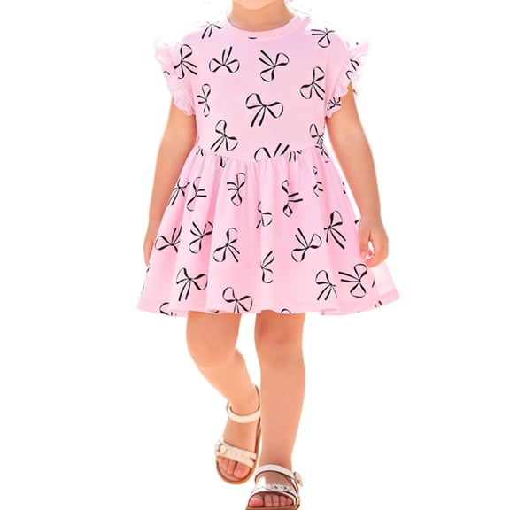 IFNWSV Little Girls Dresses Sleeveless Round Neck Floral Print A Line Princess Party Dress Summer Pink 5-6 Years