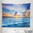 thumbnail image 1 of Beach Tapestry, Sunset Romantic Horizon Cloudy Sky and Shore Bay Waving Sea Scenery, Fabric Wall Hanging Decor for Bedroom Living Room Dorm, 5 Sizes, Ceil Blue and Pale Orange, by Ambesonne, 1 of 1