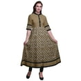 thumbnail image 1 of Bimba Brown Print Block Printed Anarkali Dress Long Kurti For Women Indian A Line Casual Top Tunic -Small, 1 of 5