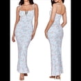 thumbnail image 3 of Vestido Maxi Bohemio de Verano para Mujer, con Estampado Floral, Tirantes Finos, Sin Mangas y Ajustado Azul L, 3 of 10