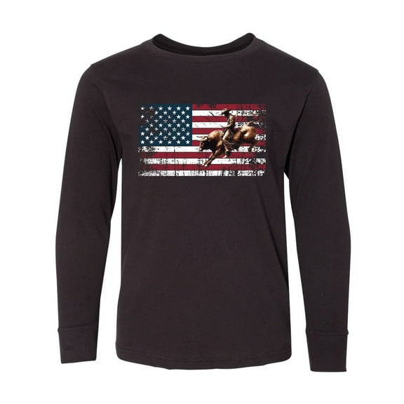 Inktastic Rodeo Bull Riding Patriotic Long Sleeve Youth T-Shirt