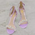 thumbnail image 3 of FSJ Women Bridal Round Open Toe Sandals Pearl Wedding Wedges Heel Buckle Ankle Strap Comfortable Evening Pump Shoes Size 8 Purple, 3 of 4
