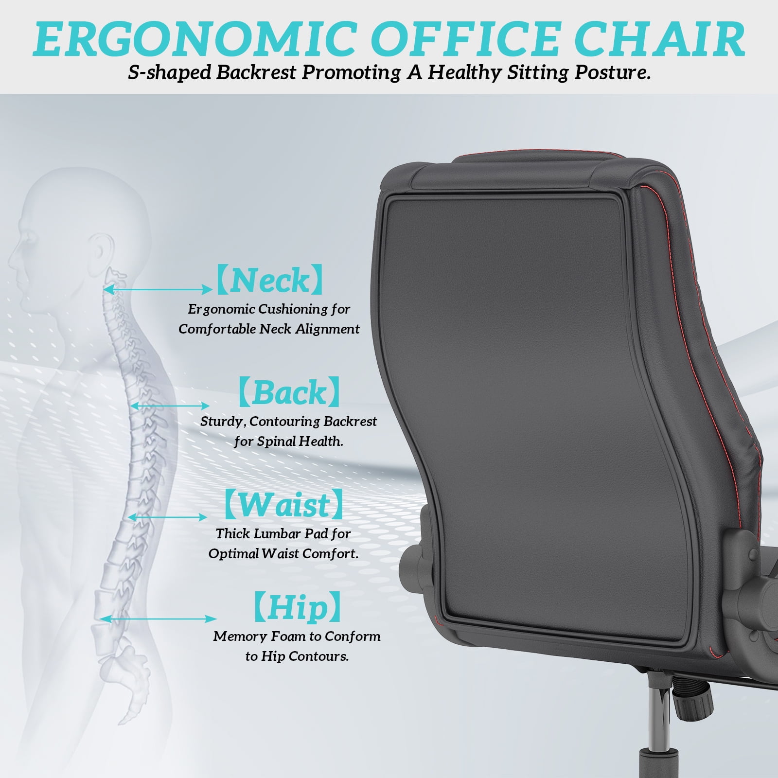 iooHug Big and Tall Office Chair 400lb, Executive Desk Computer Chair Adjustable Flip-up Armrests, PU Leather Swivel Task Chair with Ergonomic High Back and Lumbar Support,Black