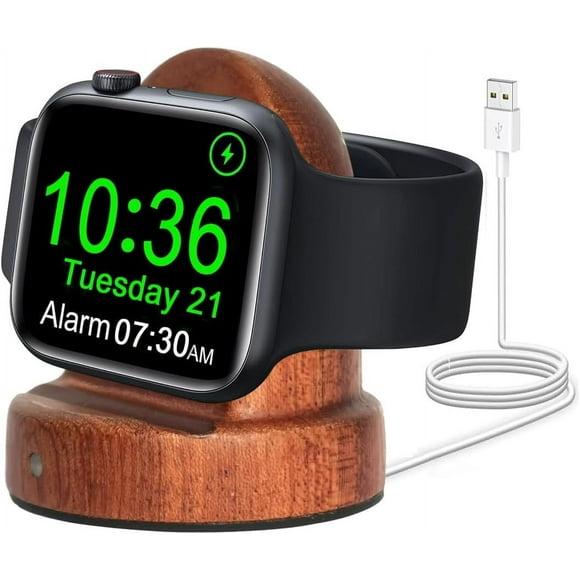 shiyou-Sapele Wood Charger Stand for Apple Watch, 3W iWatch Charger Fast Charging, Portable Smart Watch Charger USB C for Apple Watch Series 10/9/8/7/6/5/4/3/2/1/Se/Se2/Ultra/Ultra 2, Support Nightst