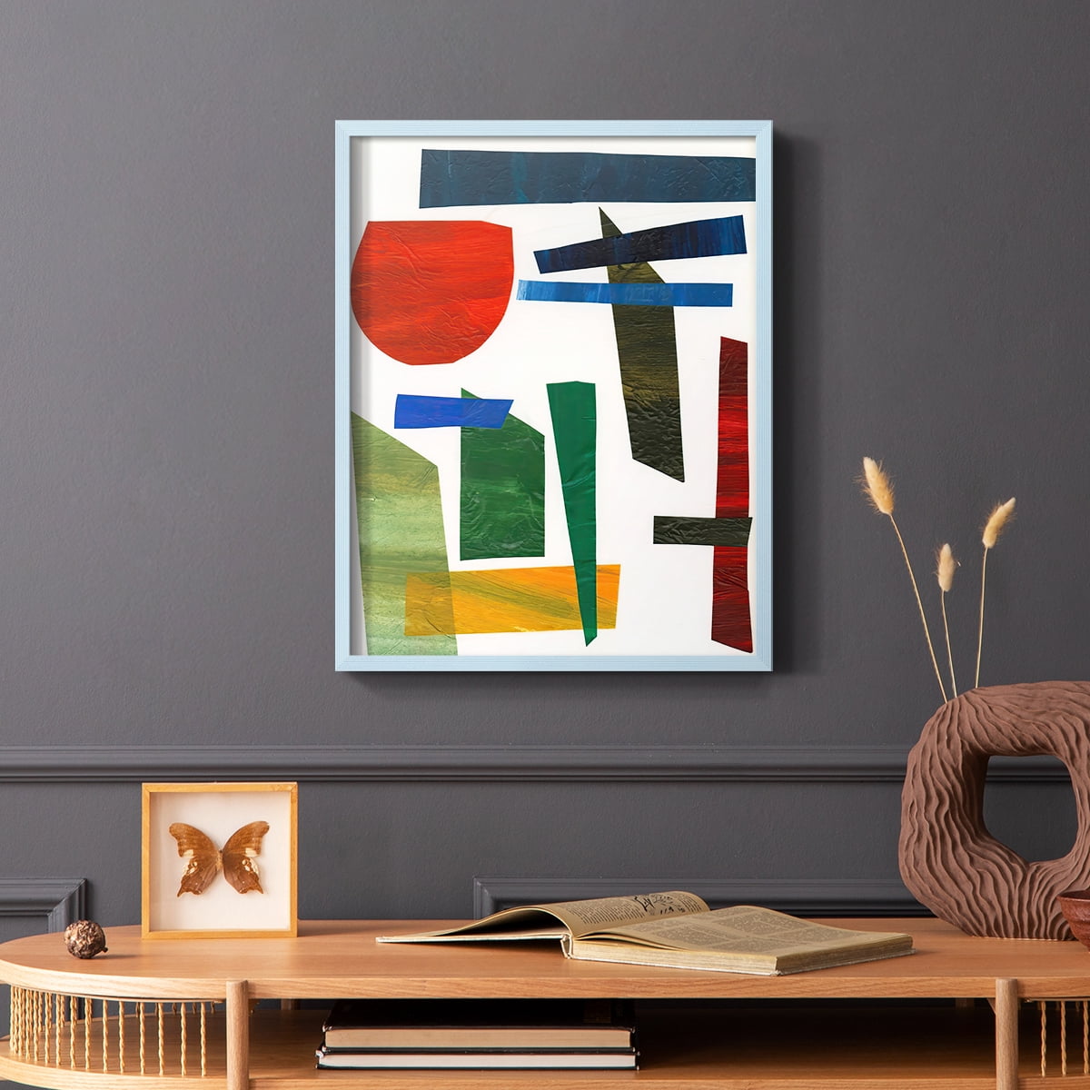 Colorful Shapes II Framed Print in Blue Solid Wood Framed Print No Nail Hanging