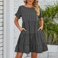thumbnail image 2 of Robe Femme Robe d'Été Femme 2023 Décontractée Robe d'Été Col Rond Manches Courtes à Volants Boho Swing Vêtements Adulte Femme Noir Taille TTG, 2 of 7