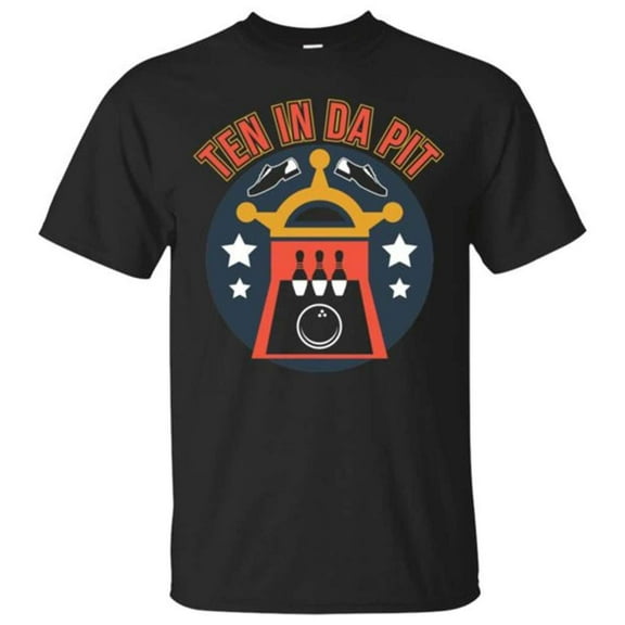 Ten In Da Pit Bowling T-Shirt- Black Ladies V-Neck Anvil 392 Large