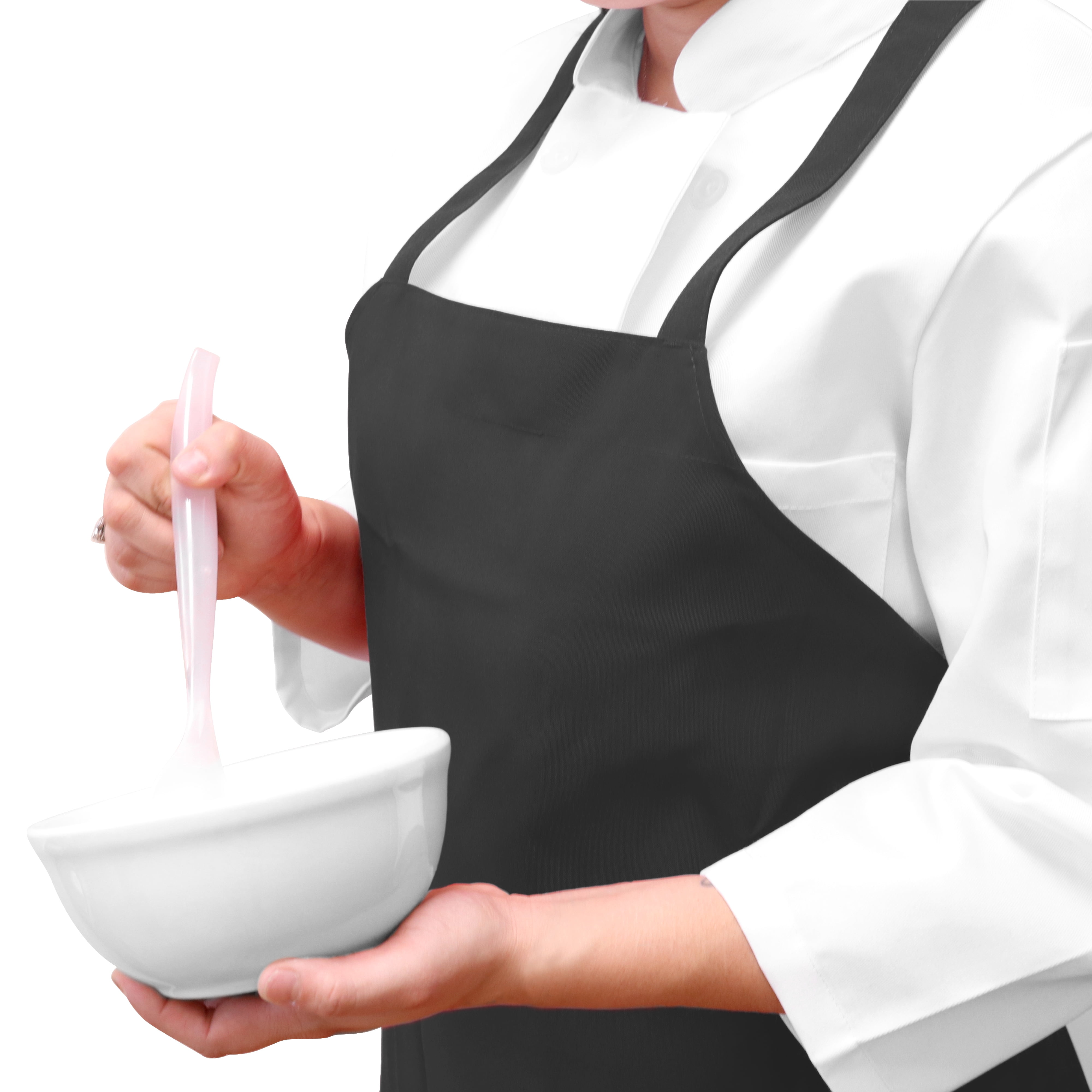 Arkwright Bib Aprons (Bulk Pack of 12), For Cooking, Adjustable Ties, Knee-Length, Spun Polyester, Black