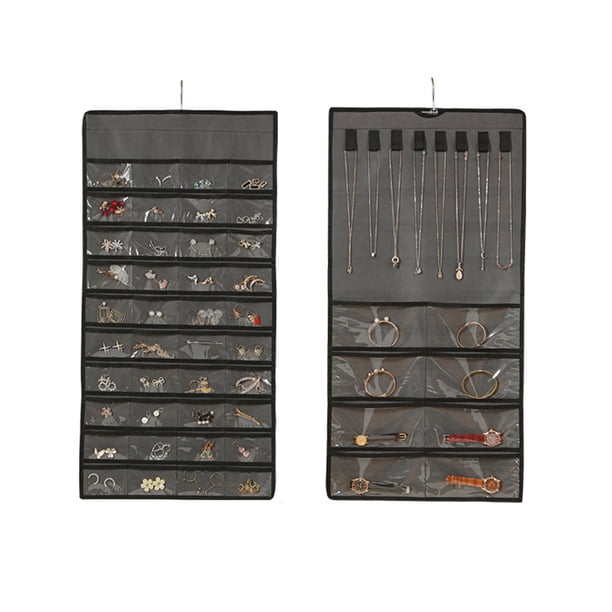 Organizador de joyas colgante Laklulu con ganchos de metal para colgar, soporte de joyería de doble cara para pendientes, collares, anillos en el armario, la pared y la puerta