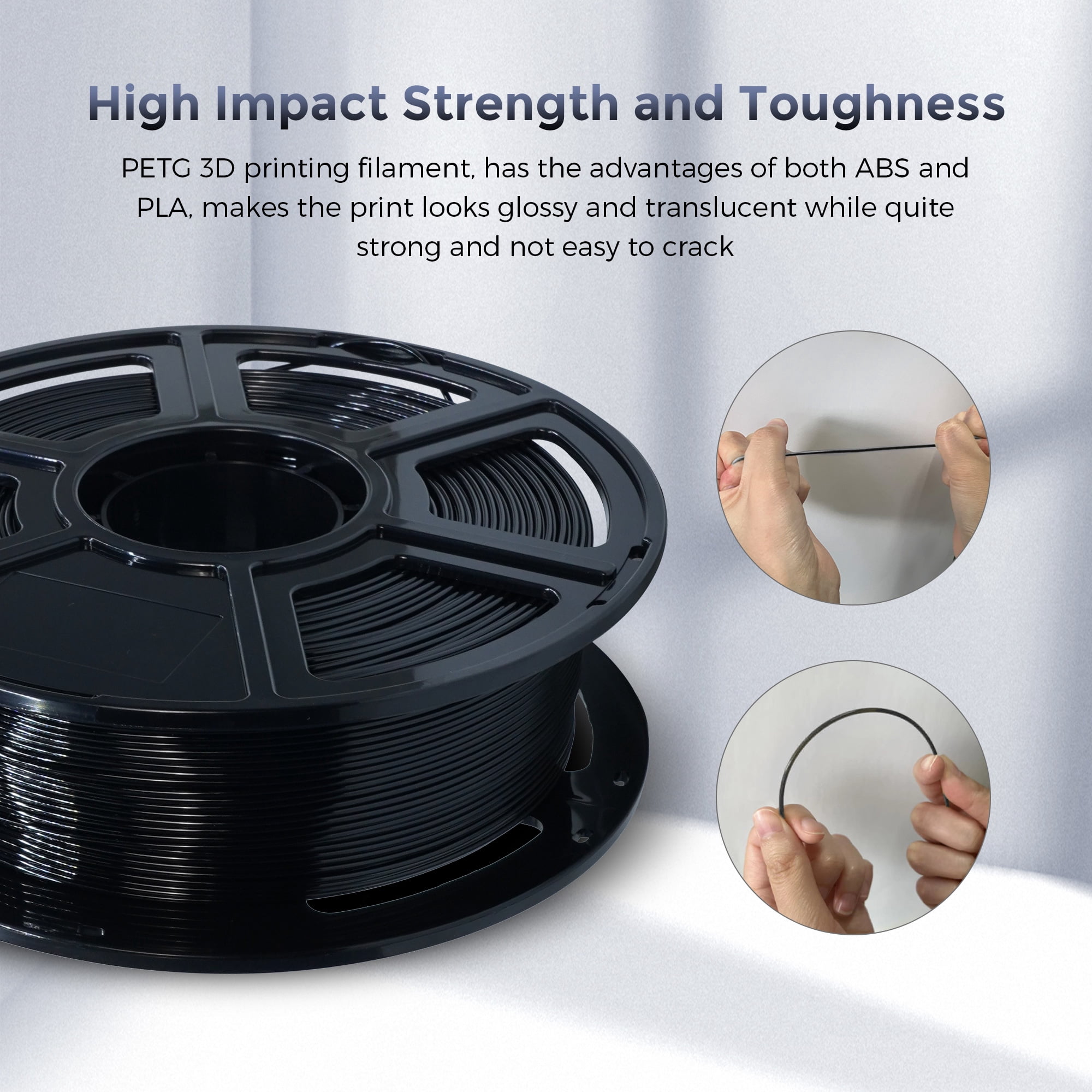 Flashforge PETG Filament 1.75mm, 1KG/2.2lbs PETG 3D Printer Filament, Black