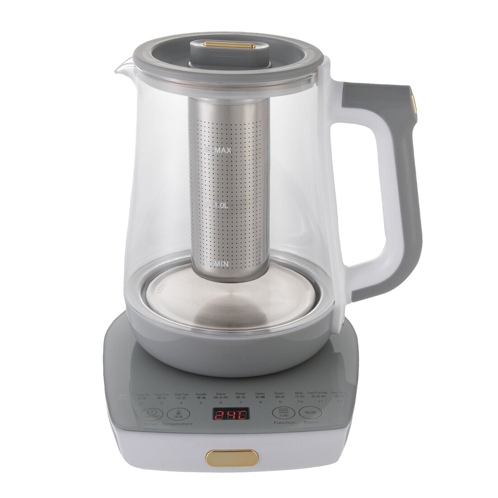 1.8L/0.48gal 800W Electric Kettle Glass Water Boiler Fast Boiling Tea Kettle Stainless Steel 40-90°C/104-194°F