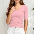 thumbnail image 6 of GigrtiJin Women's Short Sleeve T Shirts Casual Slimming V Neck Basic T Shirts Womens Solid Color Pull On Cropped Going Out Tees, 6 of 8