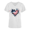 thumbnail image 5 of Haut à Col en V Imprimé pour la Fête de l'Indépendance pour Femmes, Manches Courtes, Mélange Polyester-Spandex, Blanc, Coupe Décontractée, Lavable en Machine, 5 of 5