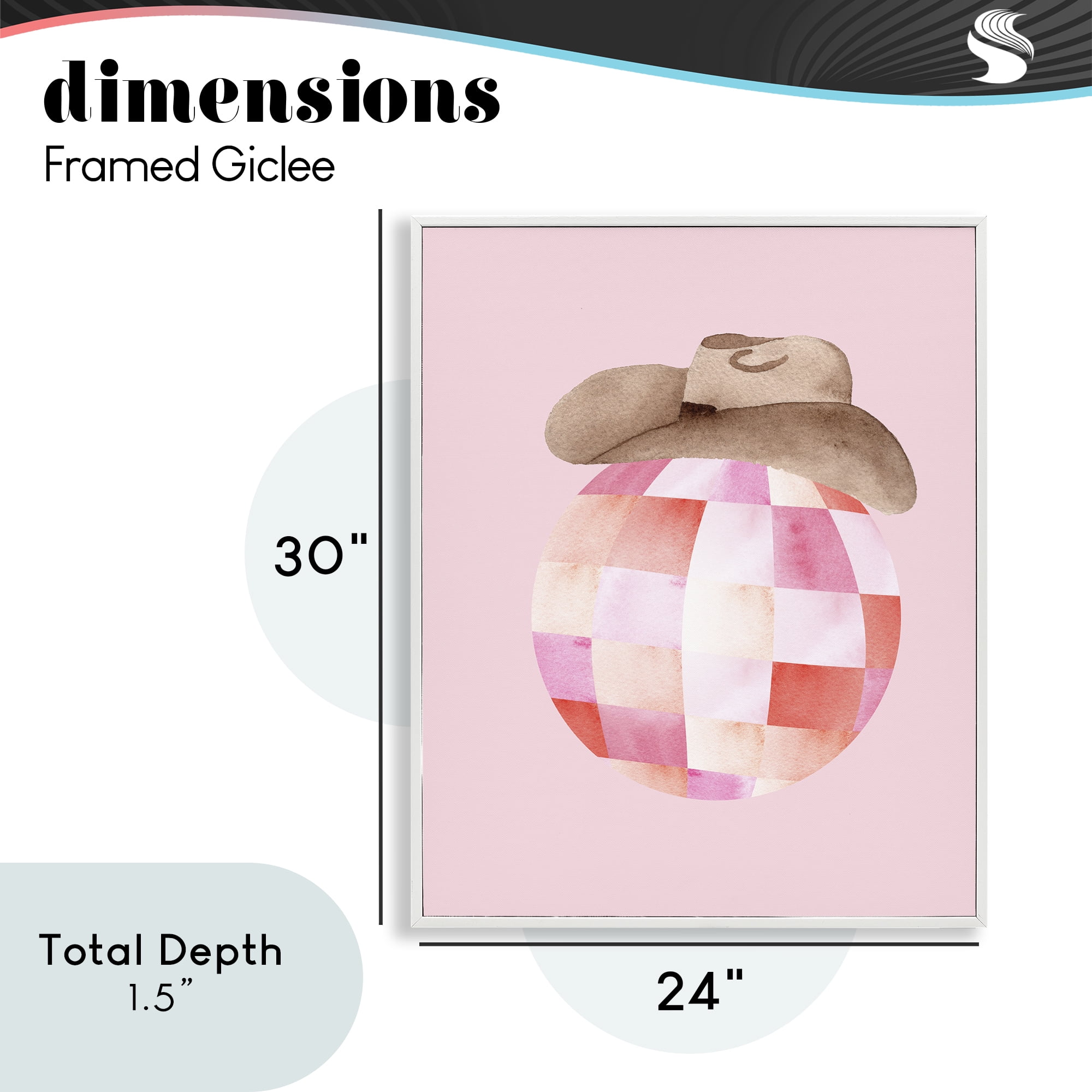 Rosy Disco Cowgirl Hat White Framed Giclee Art, design by Nina Jacobs