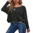thumbnail image 3 of Womens Casual Raglan Crewneck Long Sleeve Solid Print Shirt Soft Loose Boyfriend Style Basic Button Tops, 3 of 7