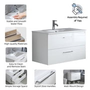 Wonline 36 inch White Bathroom Vanity with Sink Set Wall Mounted Vanity with Ceramic Top and Faucet, Glossy Surface