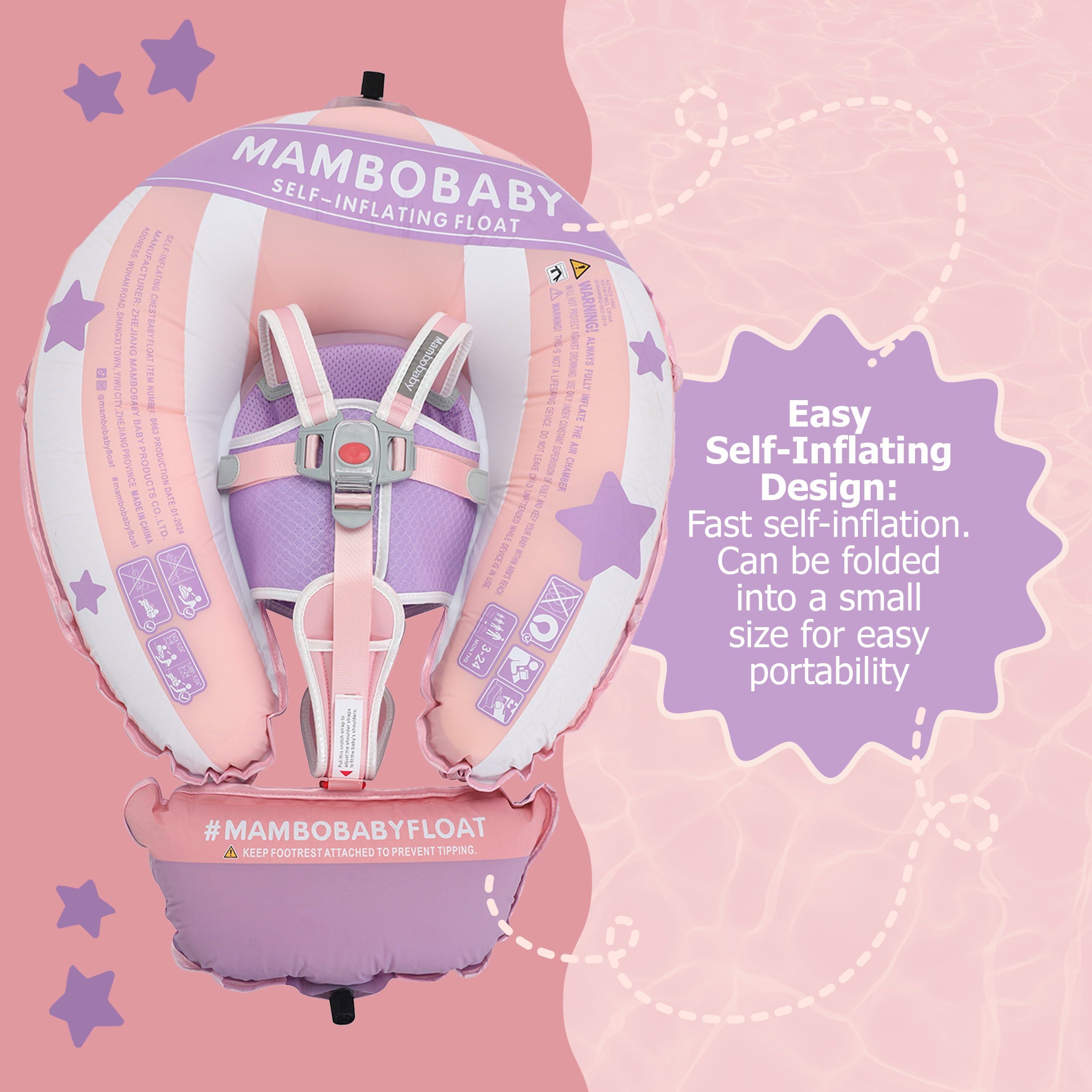 Mambobaby Self Inflating Baby Pool Float with Canopy- Pink