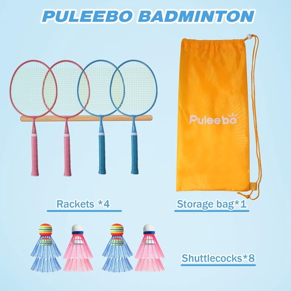 Kids Badminton Set with Shuttlecocks - Durable Steel Alloy Rackets for Outdoor