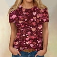 thumbnail image 2 of Garbnen Valentine's Day Tops for Women Short Shirts for Women Love Heart Print Crew Neck Dressy Pullover Blouse Tee, 2 of 4