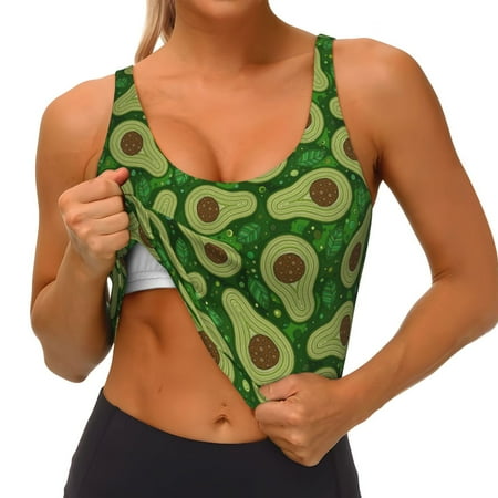 Qokaie Big Colorful Avocados Pattern Womens Scoop Neck Sports Bra Breathable Workout Vest Padded U Back Medium Impact Fitness Gym Yoga Bra Workout Crop Top