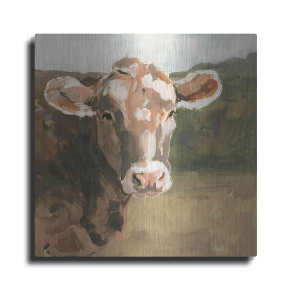 Luxe Metal Art 'On the Pasture I' by Victoria Barnes, Metal Wall Art, 12"x12"