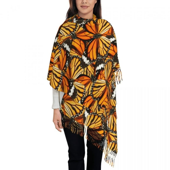 Orange Monarch Butterfly Women's Tassel Shawl Scarf Fashion Scarf